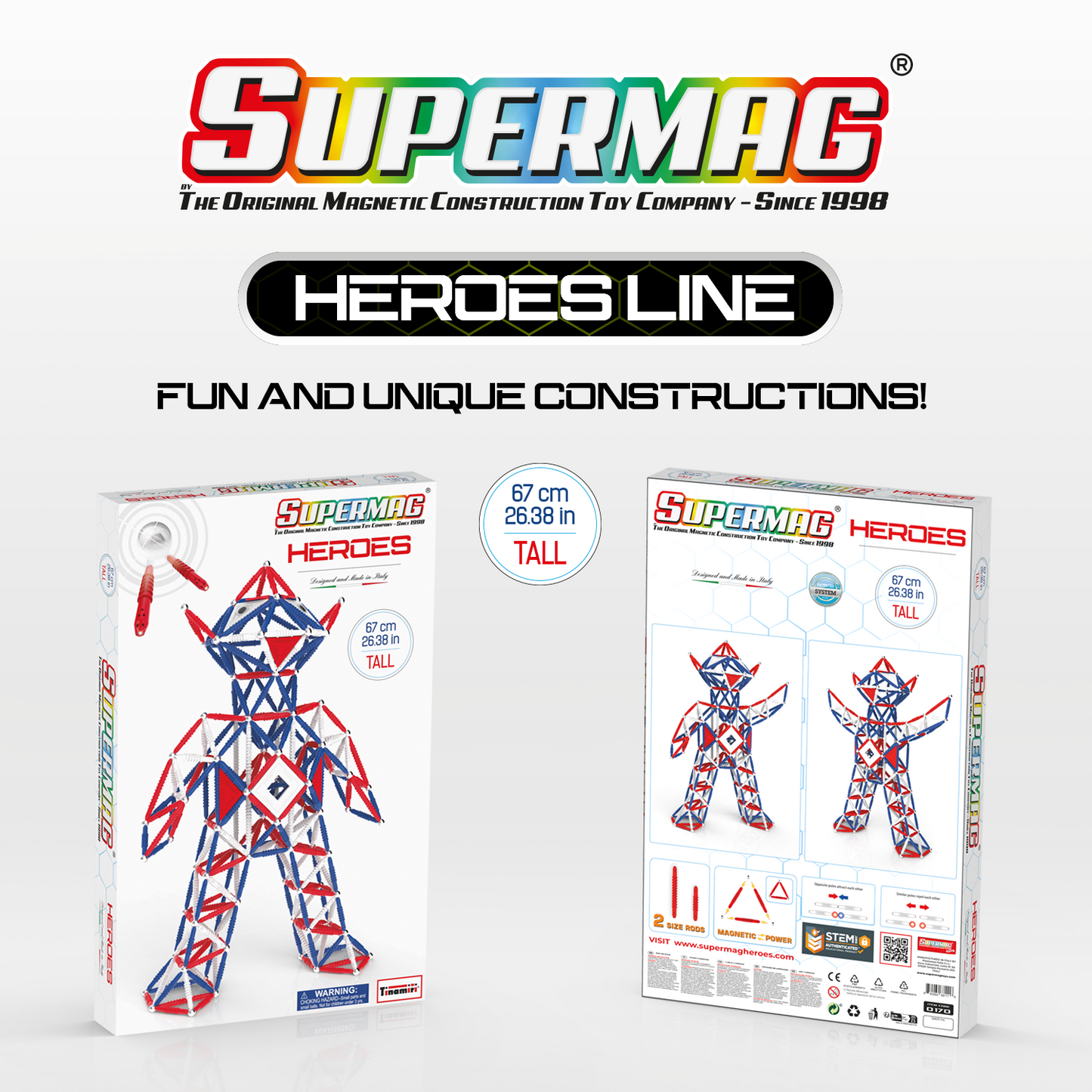 Tinamiri Supermag - Heroes Baby 460 - Magnetic Building Set, Educational construction fun, 460 piece set, Magnet Toys