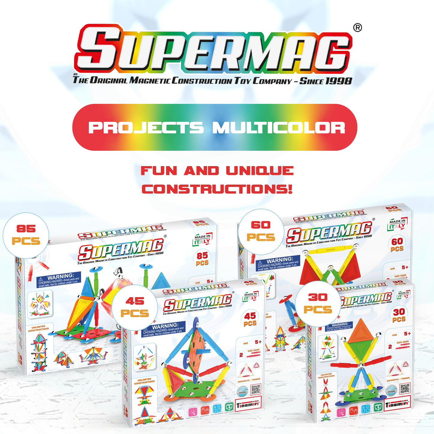 Tinamiri Supermag - Multicolor 45 - Magnetic Building Set, Educational construction fun, 45 piece set, Magnet Toys