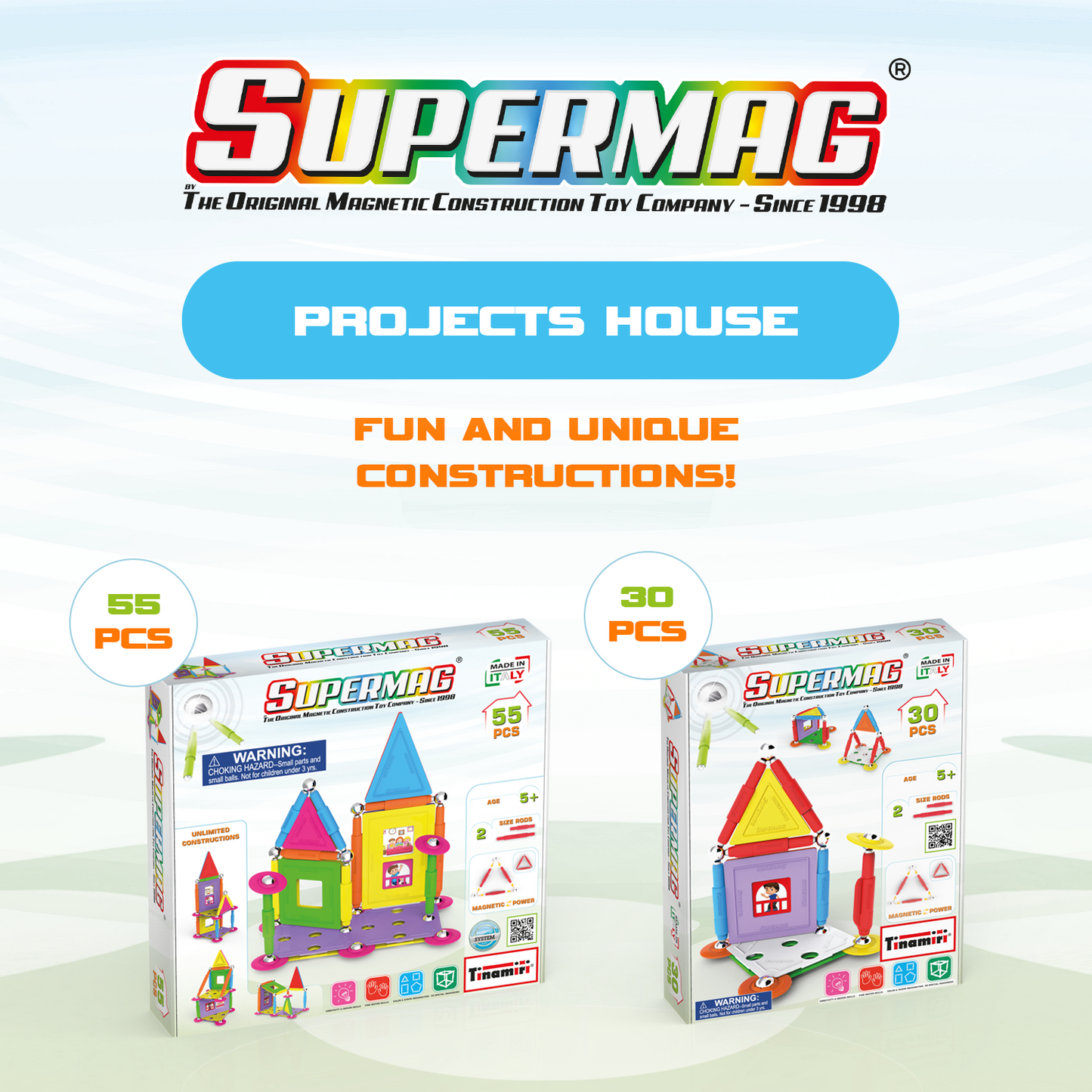 Tinamiri Supermag - House 30 - Magnetic Building Set, Educational construction fun, 30 piece set, Magnet Toys