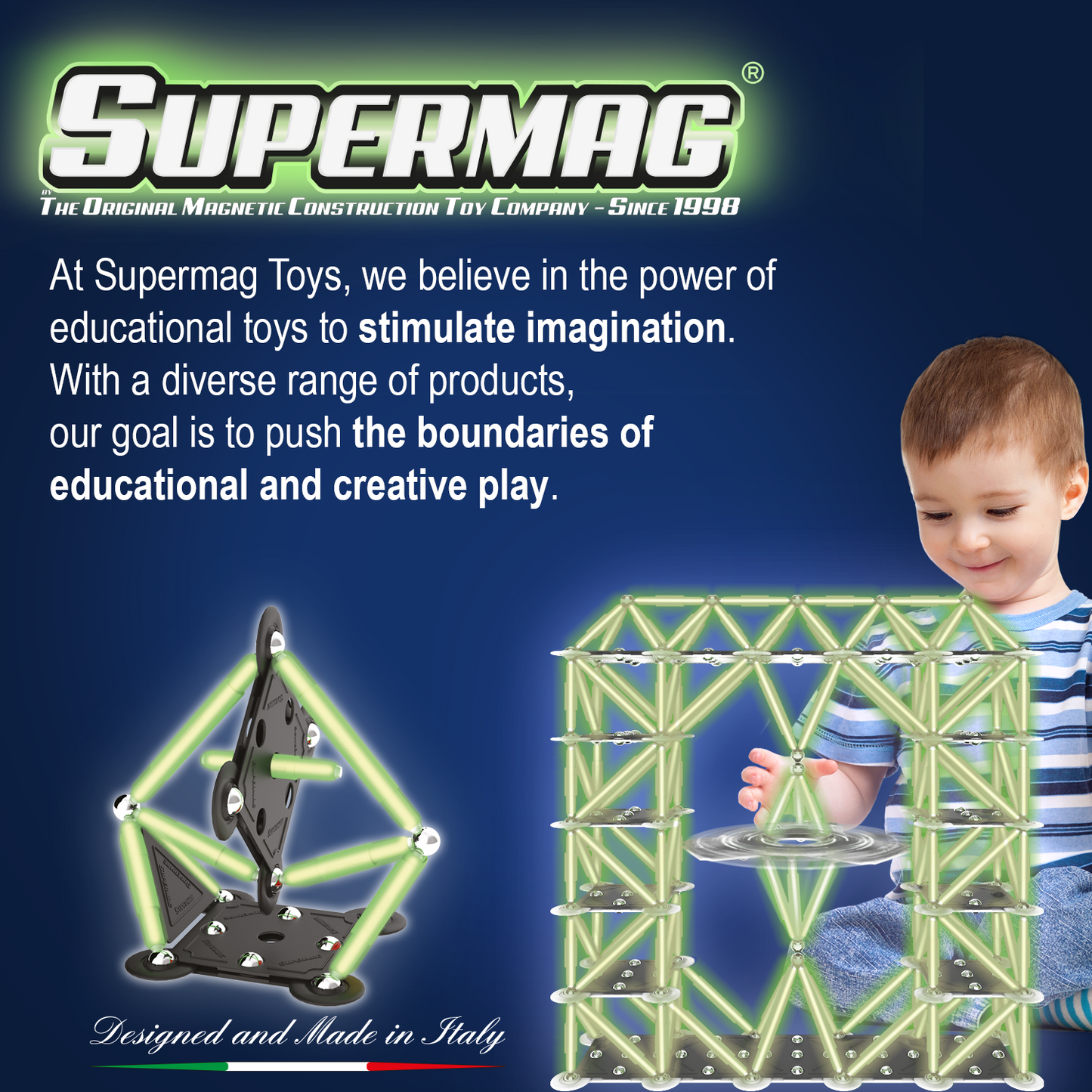 Tinamiri Supermag - Glow 45 - Magnetic Building Set, Educational construction fun, 45 piece set, Magnet Toys