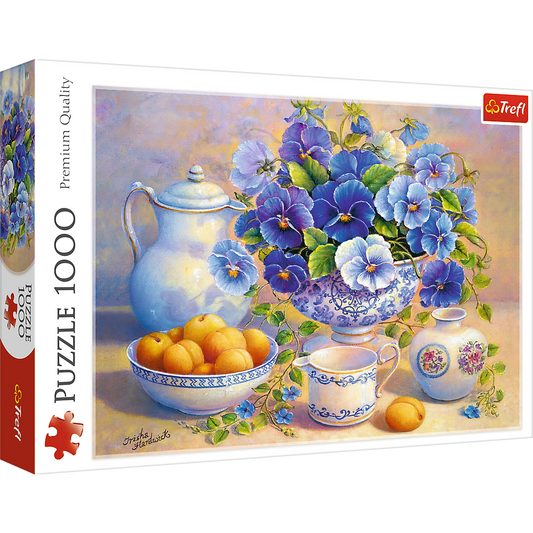 1000 Piece Jigsaw Puzzles, The Blue Bouquet, Still Life Puzzle, Flower Puzzle with Pansies