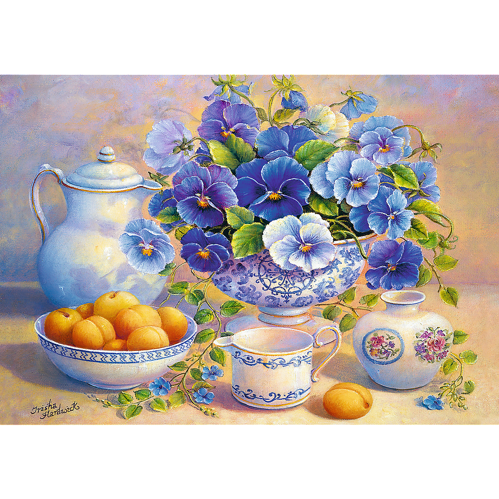 1000 Piece Jigsaw Puzzles, The Blue Bouquet, Still Life Puzzle, Flower Puzzle with Pansies