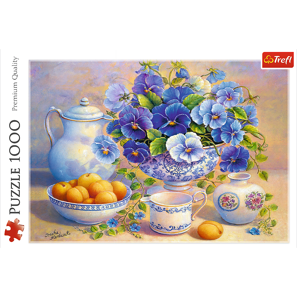 1000 Piece Jigsaw Puzzles, The Blue Bouquet, Still Life Puzzle, Flower Puzzle with Pansies