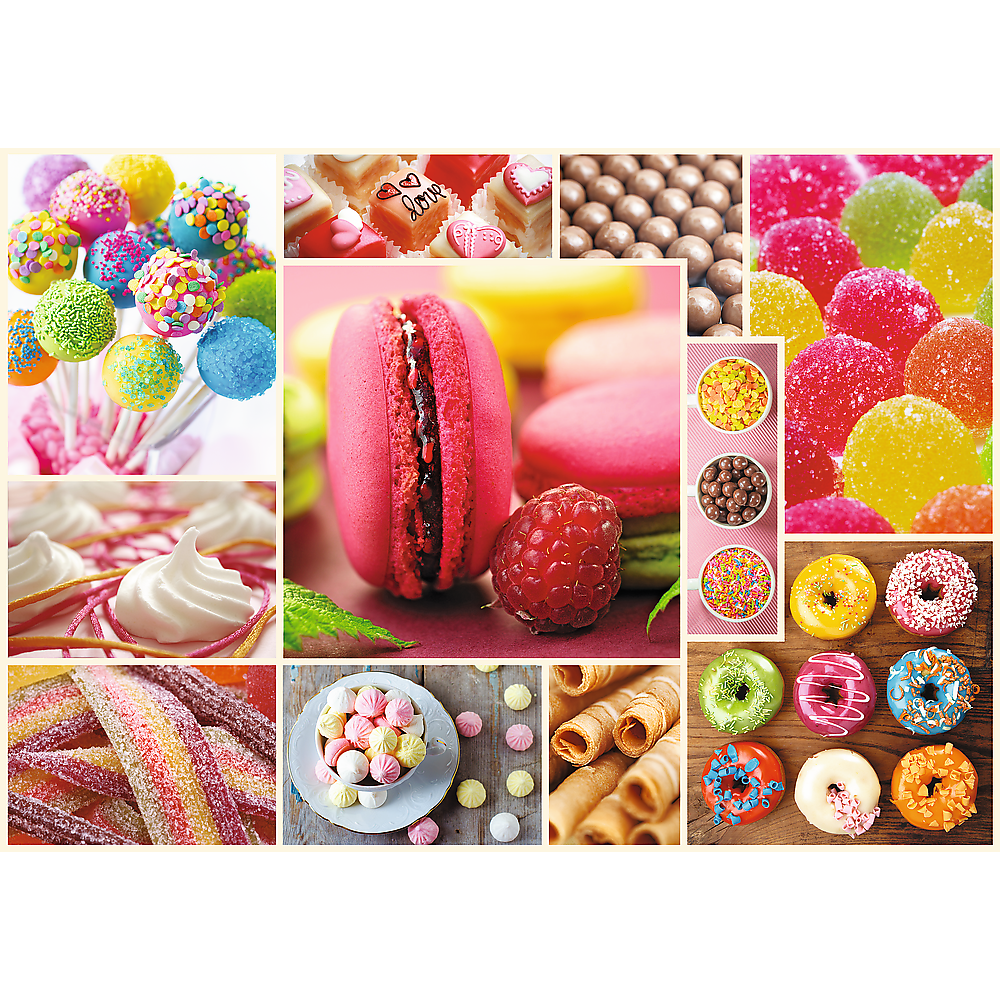 1000 Piece Jigsaw Puzzles, Candy, Collage, Sweets, Macaroons, Donuts