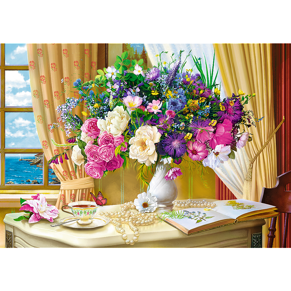 1000 Piece Jigsaw Puzzle, Flowers in The Morning, Painting Puzzle, Plants and Flower Puzzle