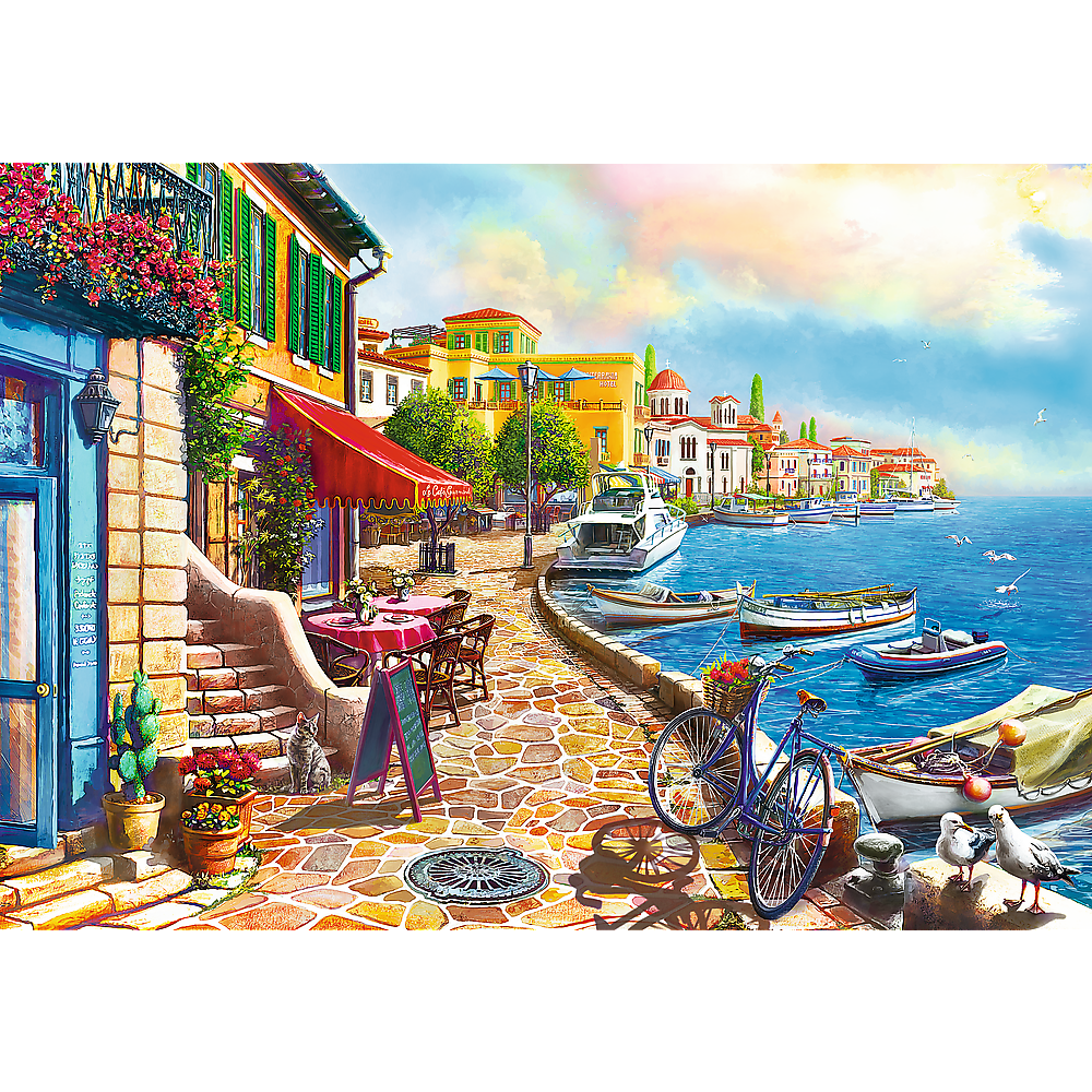 1000 Piece Jigsaw Puzzles, Sunny Embankment, Coastal City, Ocean