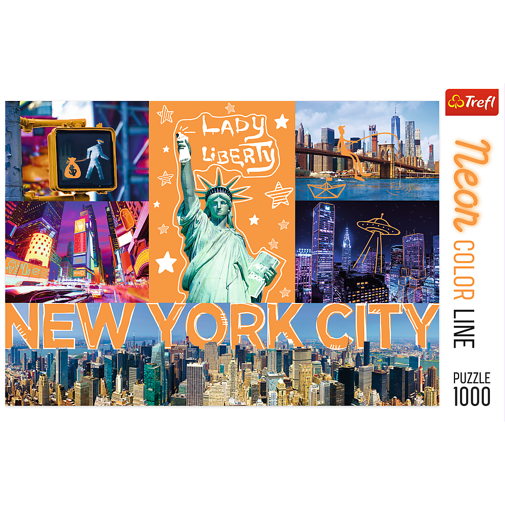 1000 Piece Jigsaw Puzzles, New York City Art, Puzzle of NYC with Neon, Puzzles of the USA