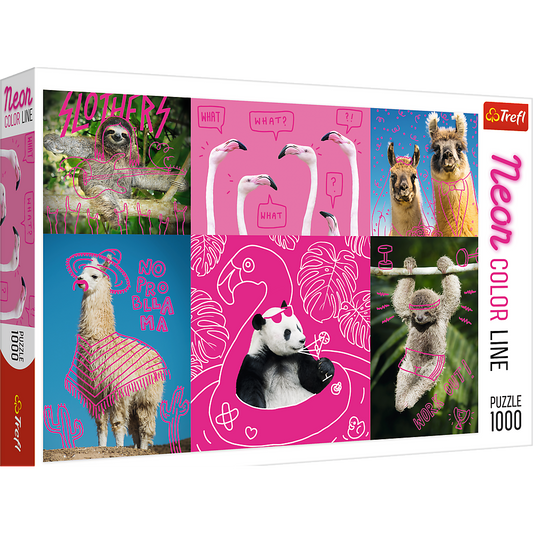 1000 Piece Jigsaw Puzzles, Crazy Animals, Silly Animals, Panda, Llama, Sloth, Flamingo