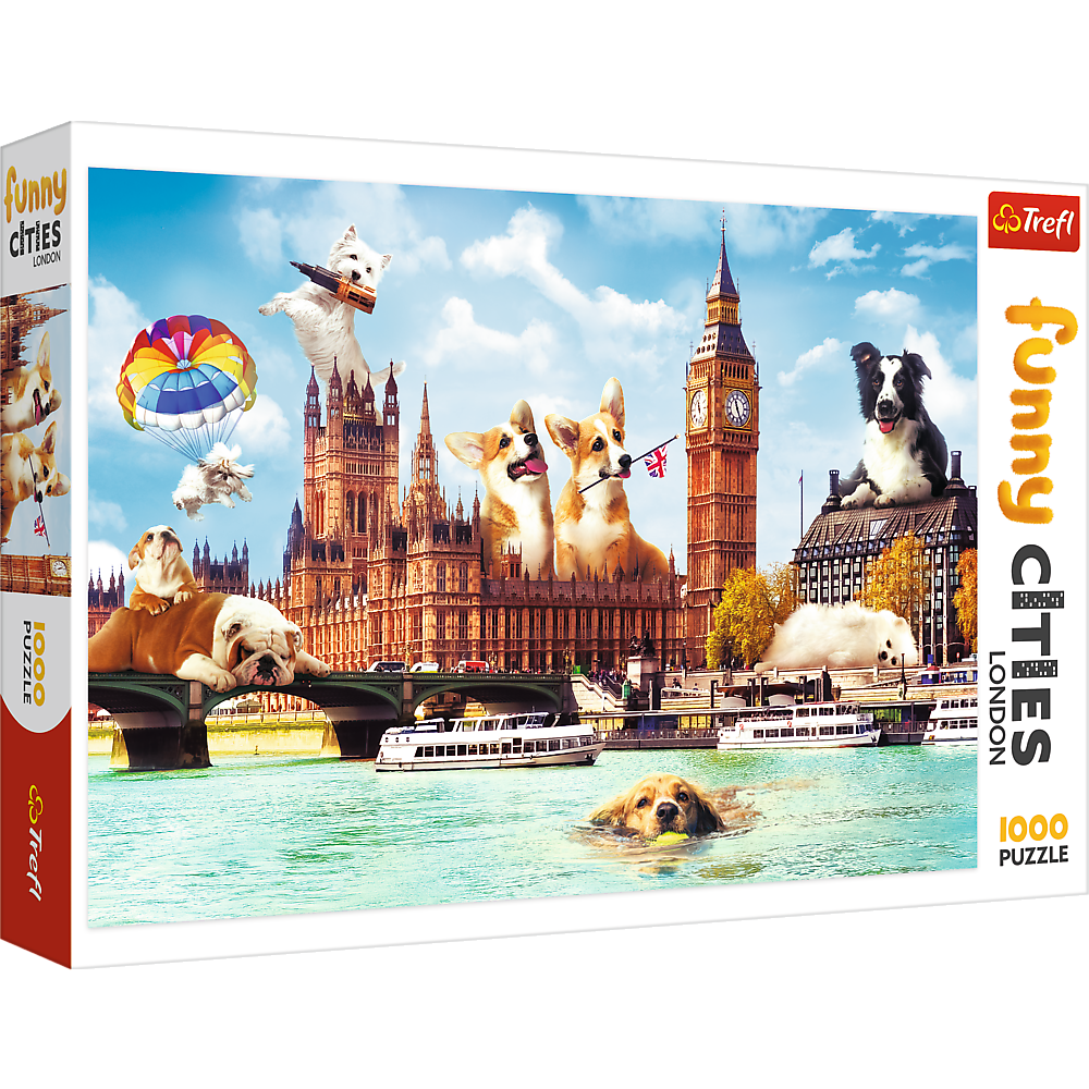 1000 Piece Jigsaw Puzzles, Dogs in London, Puzzle of Dogs, Corgi, Bulldog, Westie