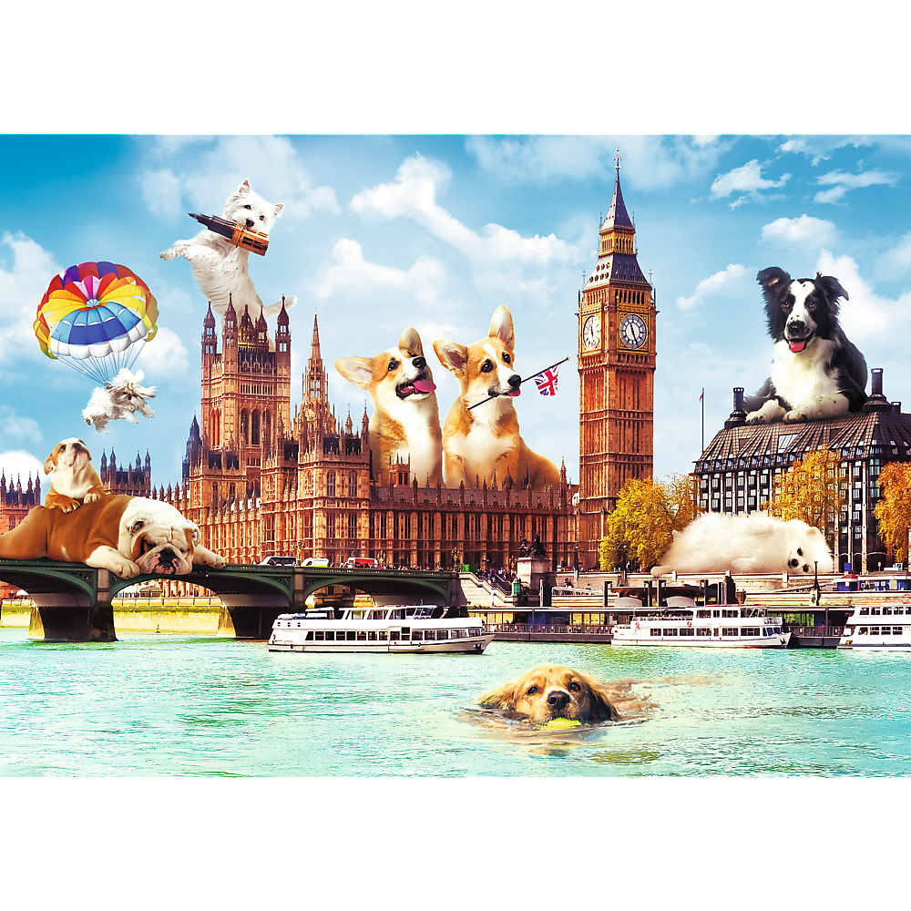 1000 Piece Jigsaw Puzzles, Dogs in London, Puzzle of Dogs, Corgi, Bulldog, Westie