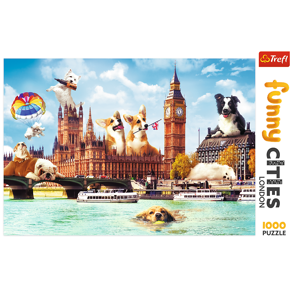 1000 Piece Jigsaw Puzzles, Dogs in London, Puzzle of Dogs, Corgi, Bulldog, Westie