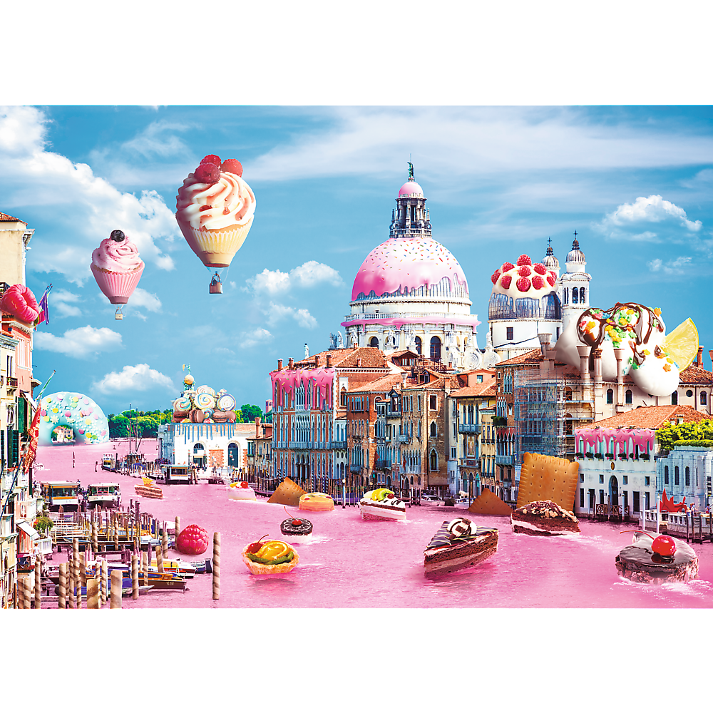 1000 Piece Jigsaw Puzzles, Funny Cities, Sweets in Venice, Colorful Puzzle of Venice with sweets