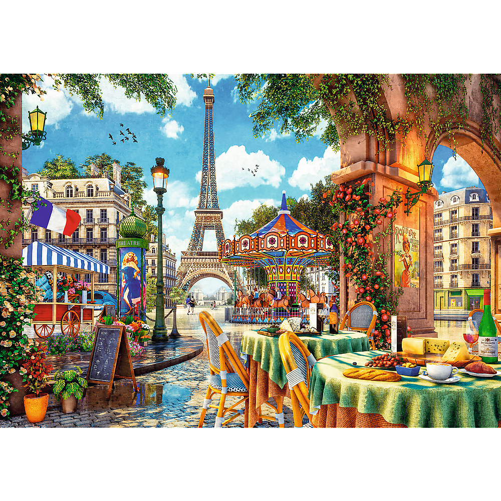 1000 Piece Jigsaw Puzzles, Parisian Morning, Puzzle of Paris France, Colorful Eiffel Tower and Café Puzzle