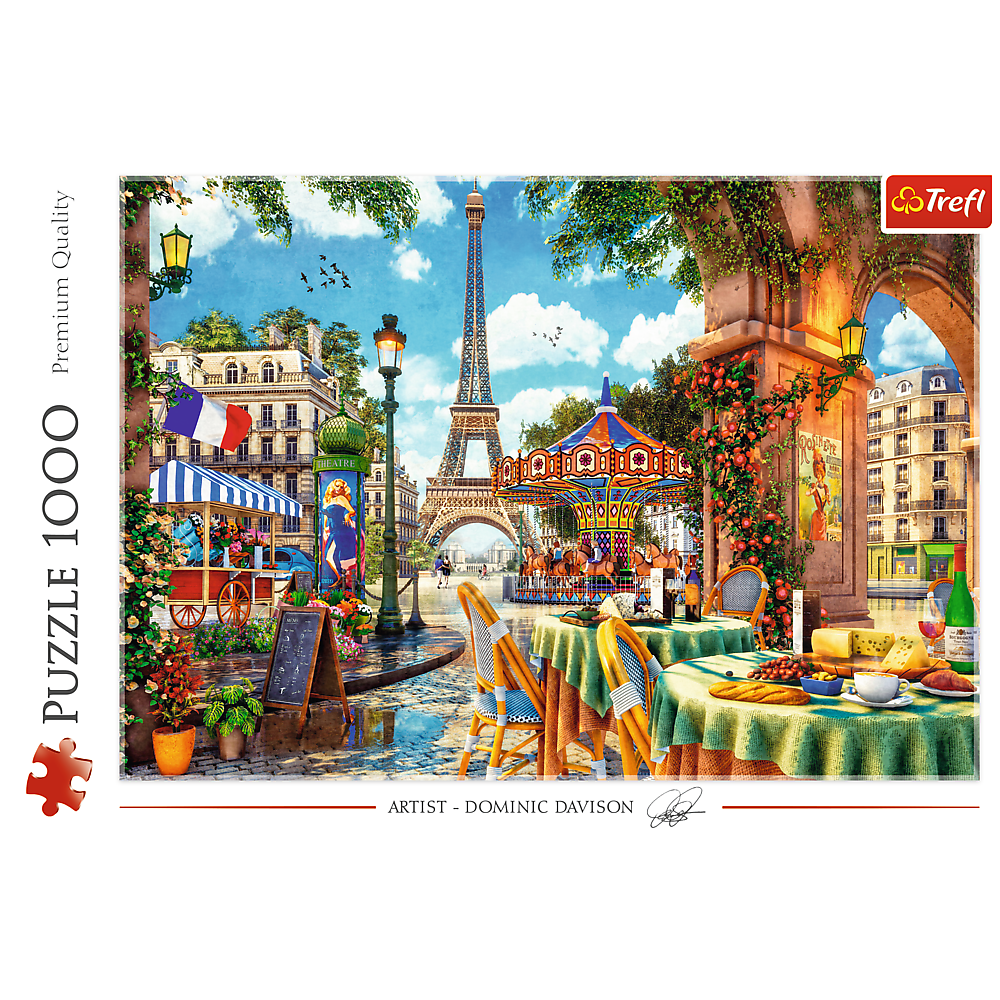 1000 Piece Jigsaw Puzzles, Parisian Morning, Puzzle of Paris France, Colorful Eiffel Tower and Café Puzzle