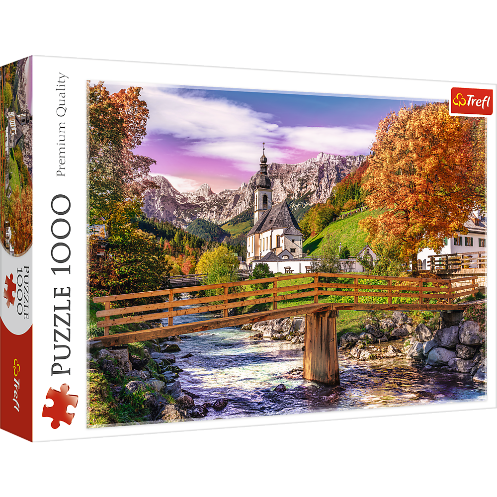 1000 Piece Jigsaw Puzzles, Bavaria in Autumn, German Landscape Puzzle with the Alps, Village and River