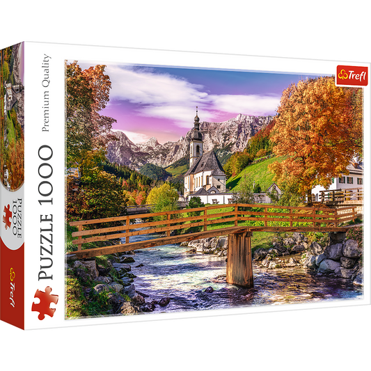 1000 Piece Jigsaw Puzzles, Bavaria in Autumn, German Landscape Puzzle with the Alps, Village and River