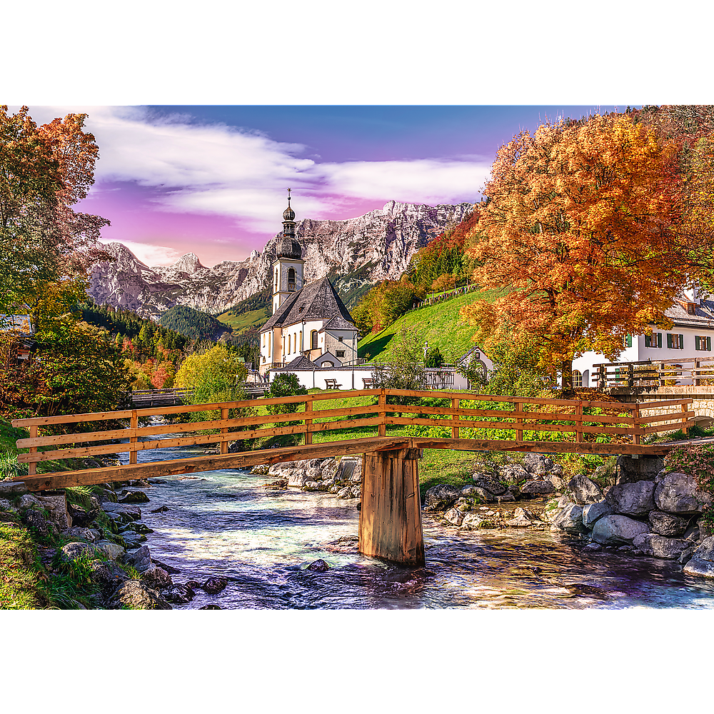 1000 Piece Jigsaw Puzzles, Bavaria in Autumn, German Landscape Puzzle with the Alps, Village and River