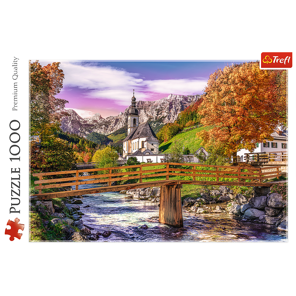 1000 Piece Jigsaw Puzzles, Bavaria in Autumn, German Landscape Puzzle with the Alps, Village and River