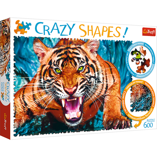 Crazy Shape 600 Piece Jigsaw Puzzles, Facing a Tiger, Animal Puzzle with Tiger