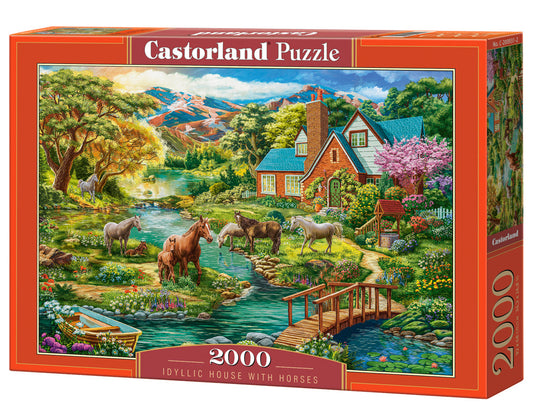 2000 Piece Jigsaw Puzzle, Idyllic House with Horses, Landscape, Rural view