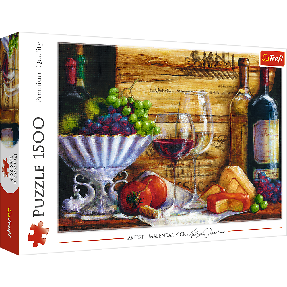 1500 Piece Jigsaw Puzzles, In The Vineyard by Malenda Trick, Still Life Puzzle with Food and Wine