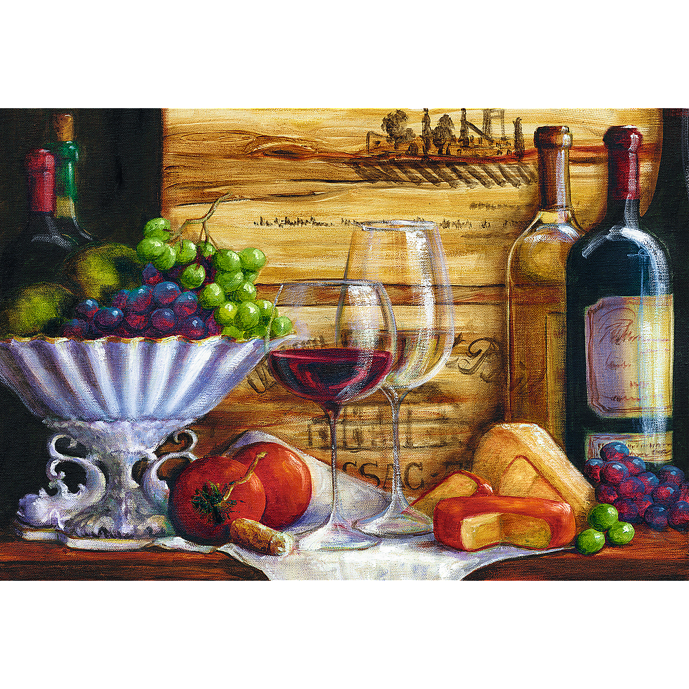 1500 Piece Jigsaw Puzzles, In The Vineyard by Malenda Trick, Still Life Puzzle with Food and Wine