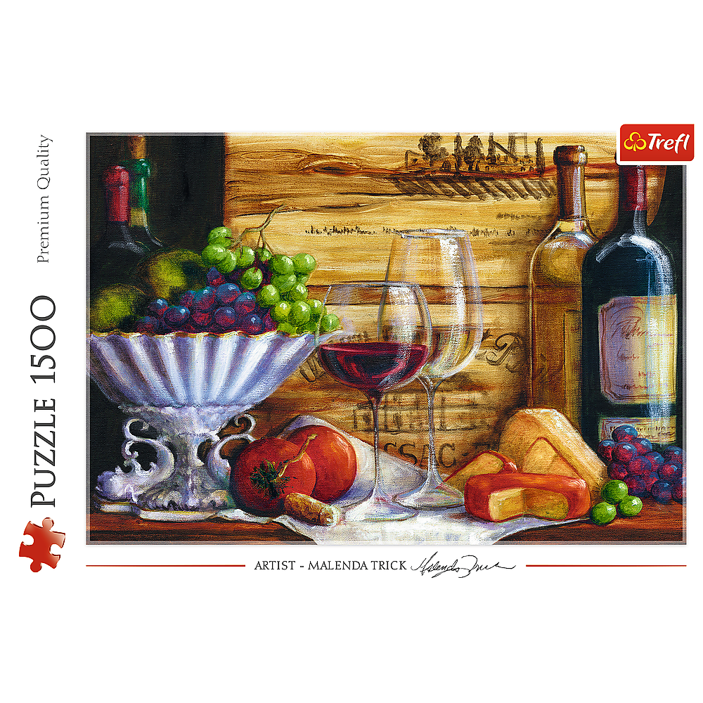 1500 Piece Jigsaw Puzzles, In The Vineyard by Malenda Trick, Still Life Puzzle with Food and Wine