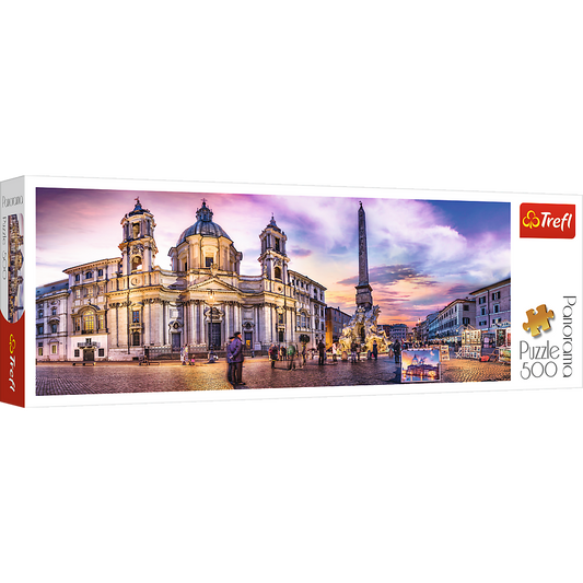 Panorama 500 Piece Jigsaw Puzzle, Piazza Navona, Rome, Italy, Fountain of the Four Rivers, European Cities Puzzle