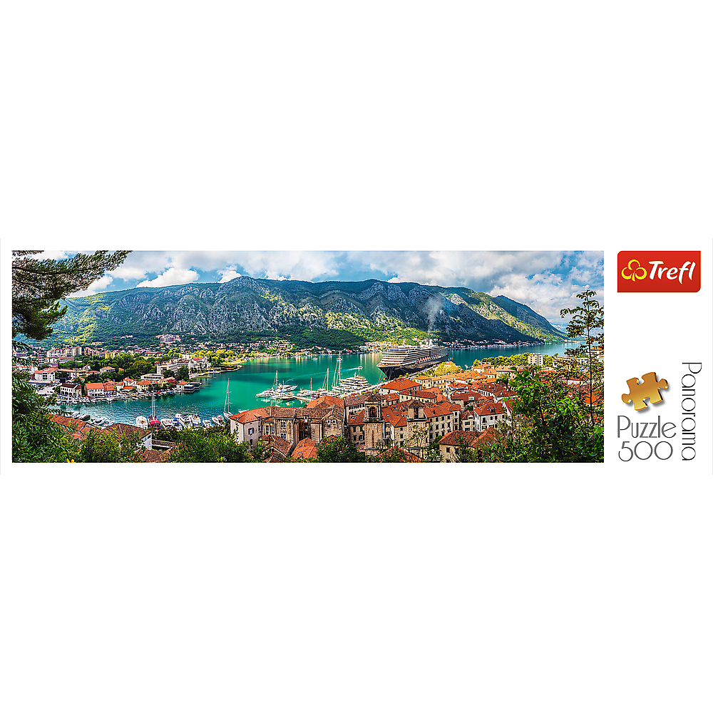 Panorama 500 Piece Jigsaw Puzzles, Kotor Montenegro, Medieval Old Town Puzzle, Adriatic Coast Puzzle