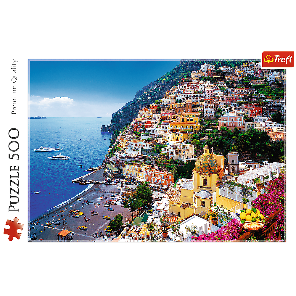 500 Piece Jigsaw Puzzles, Positano, Italy, Amalfi Coast Puzzle, Colorful Oceanside Puzzle