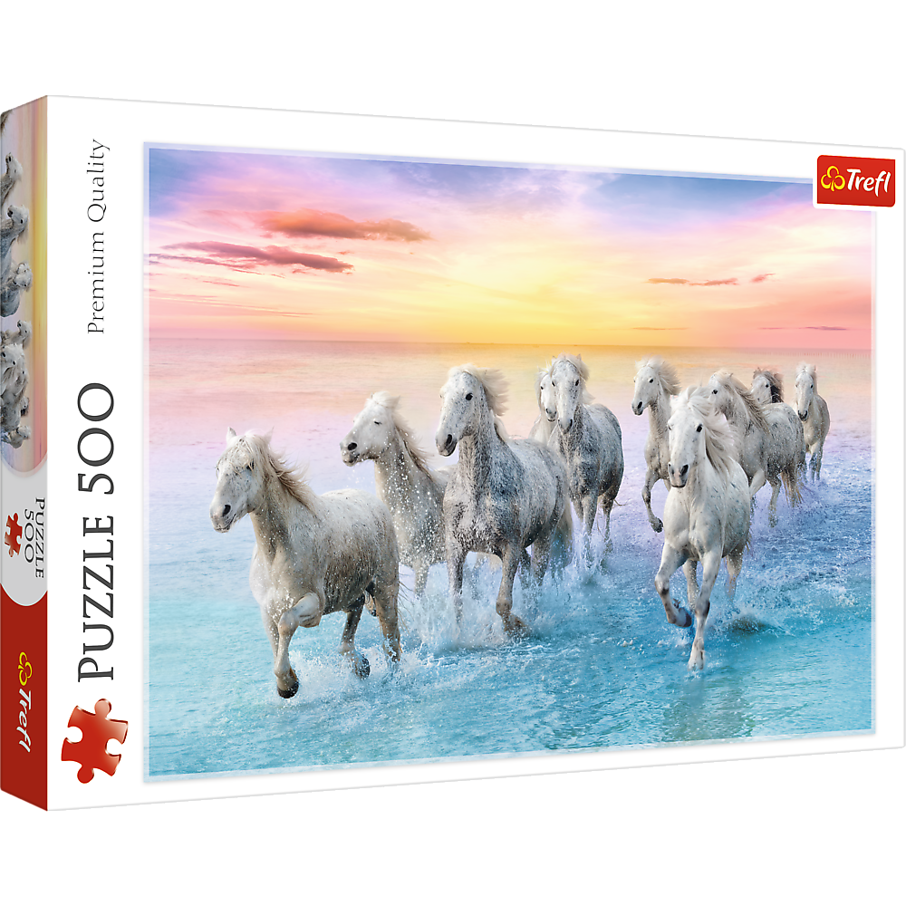 500 Piece Jigsaw Puzzles, Galloping White Horses, Animal Puzzles, Sunset Ocean Puzzle