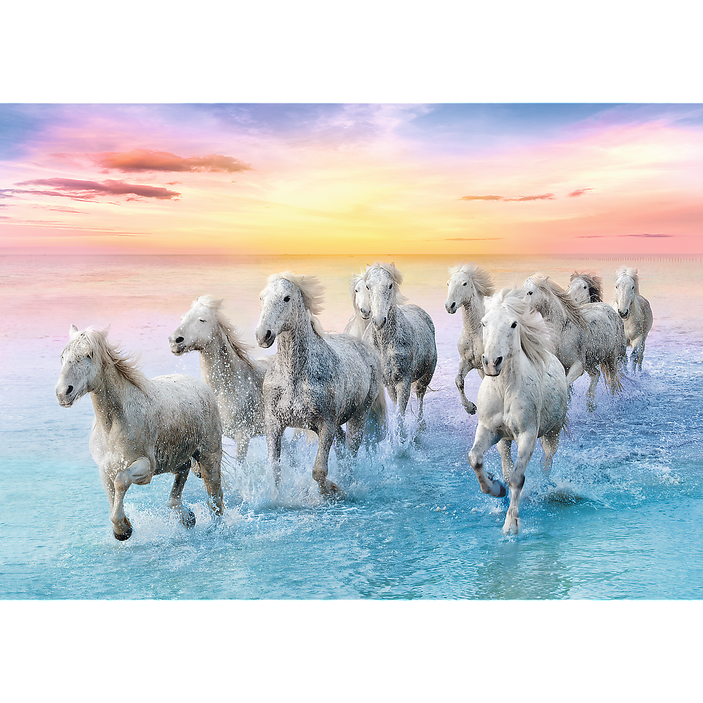 500 Piece Jigsaw Puzzles, Galloping White Horses, Animal Puzzles, Sunset Ocean Puzzle