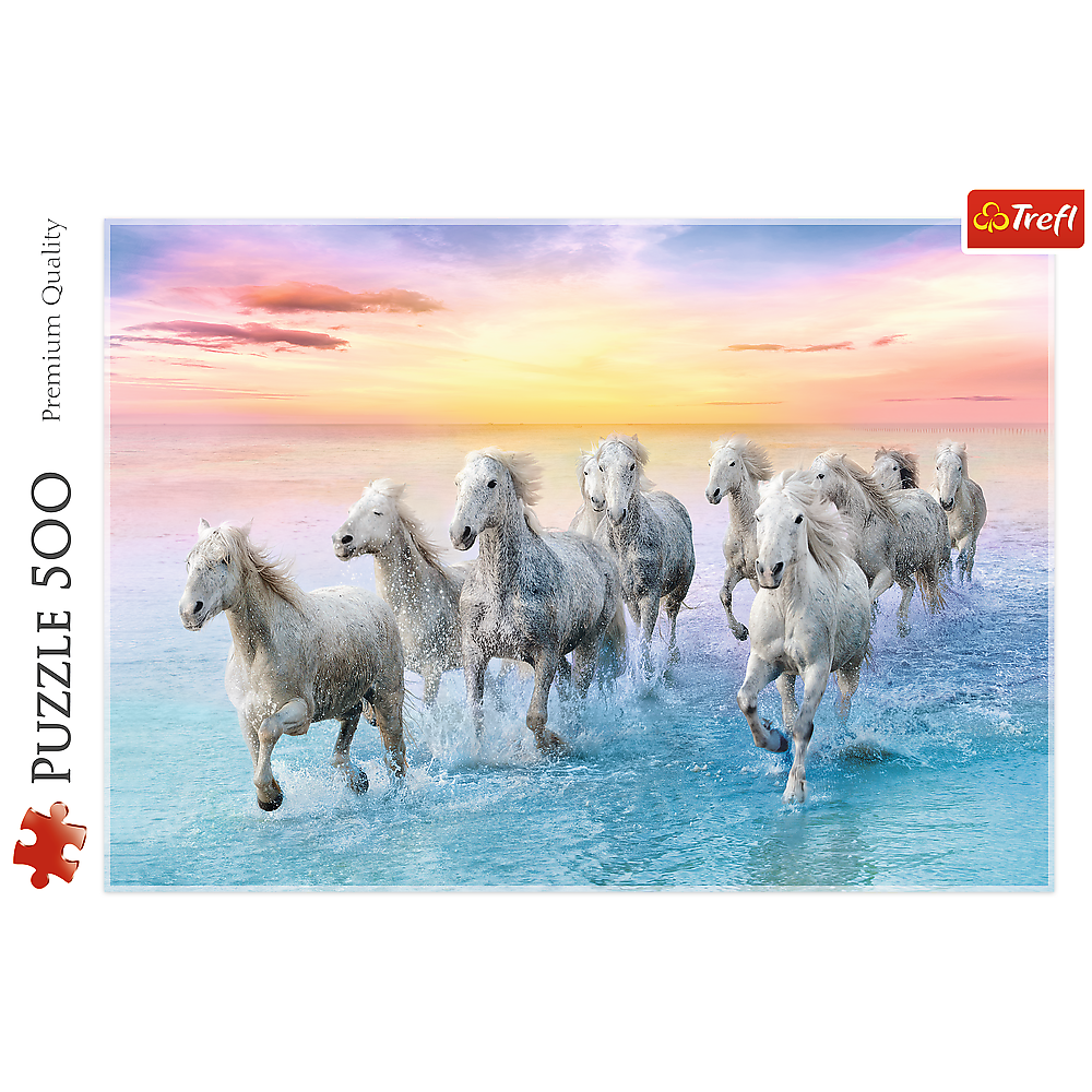 500 Piece Jigsaw Puzzles, Galloping White Horses, Animal Puzzles, Sunset Ocean Puzzle