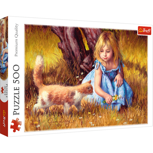 500 Piece Jigsaw Puzzles, In The Center of Attention, Jim Daly Puzzle with Little Girl and Cat