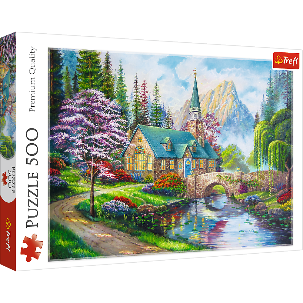 500 Piece Jigsaw Puzzles, Woodland Seclusion, Idyllic Landscape, Mountains and River, Cottage Puzzle