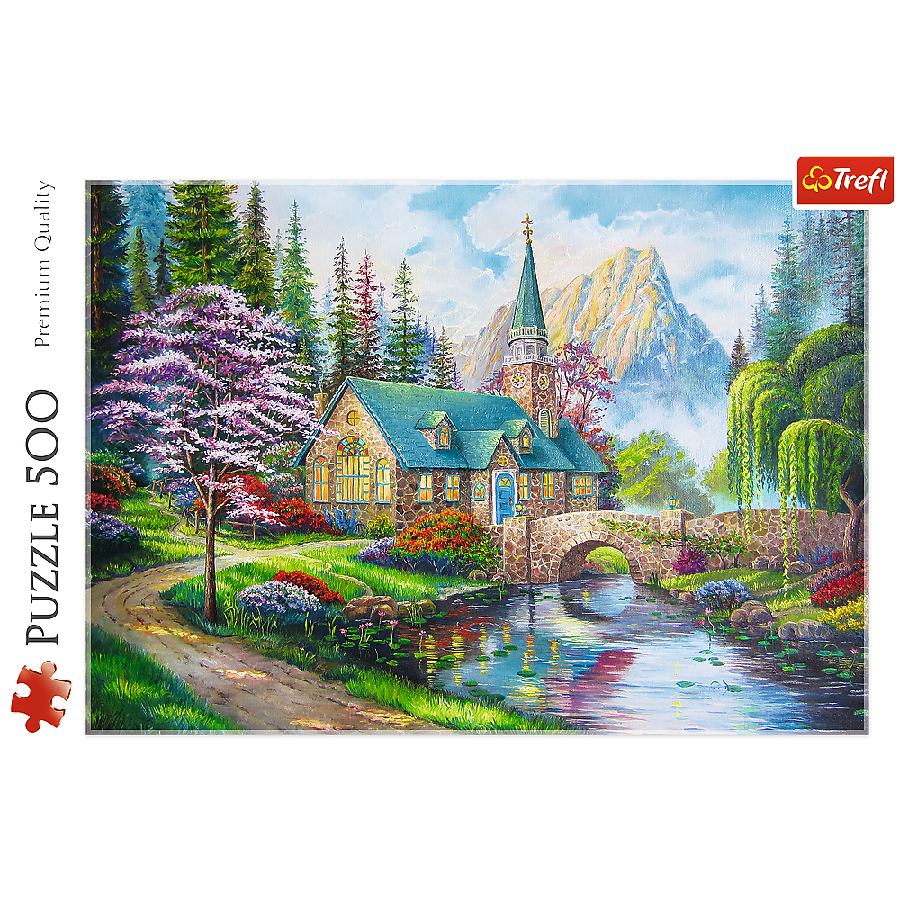 500 Piece Jigsaw Puzzles, Woodland Seclusion, Idyllic Landscape, Mountains and River, Cottage Puzzle