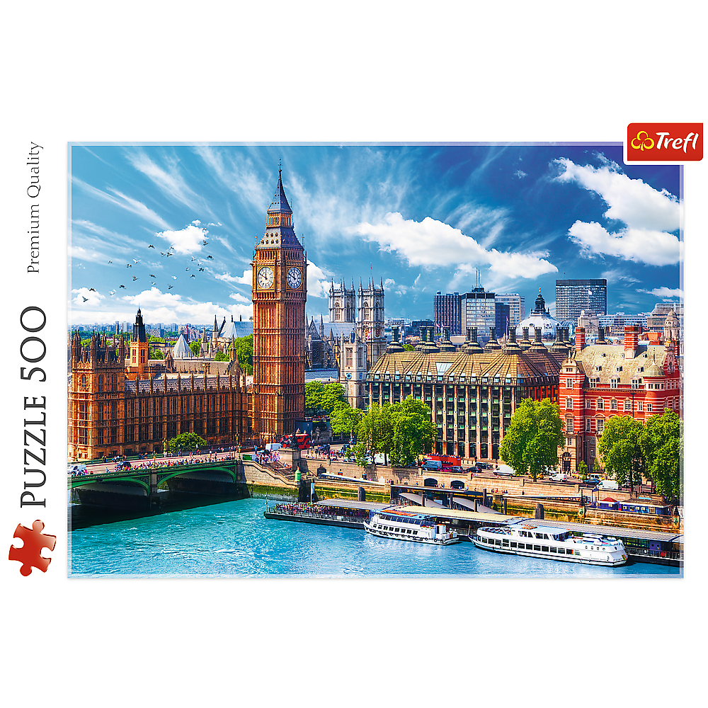 500 Piece Jigsaw Puzzles, Sunny Day in London, London England Puzzle, Big Ben and River Thames Puzzle