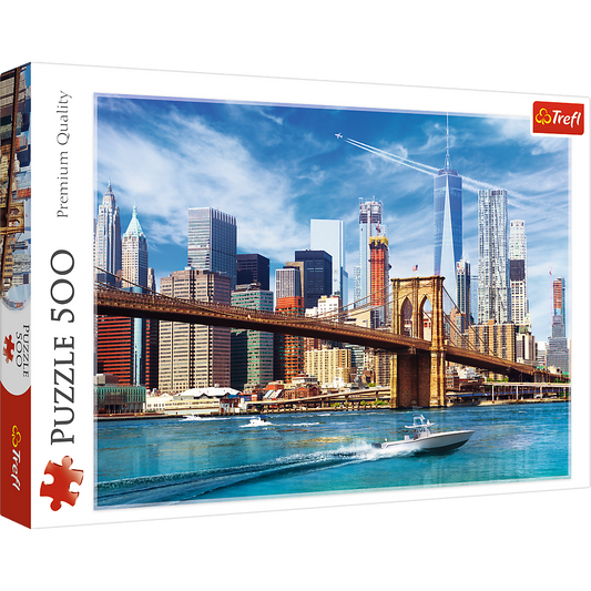 500 Piece Jigsaw Puzzles, View of New York, Puzzle of the USA, City Skyline Puzzle, New York Harbor and Bridge Puzzle