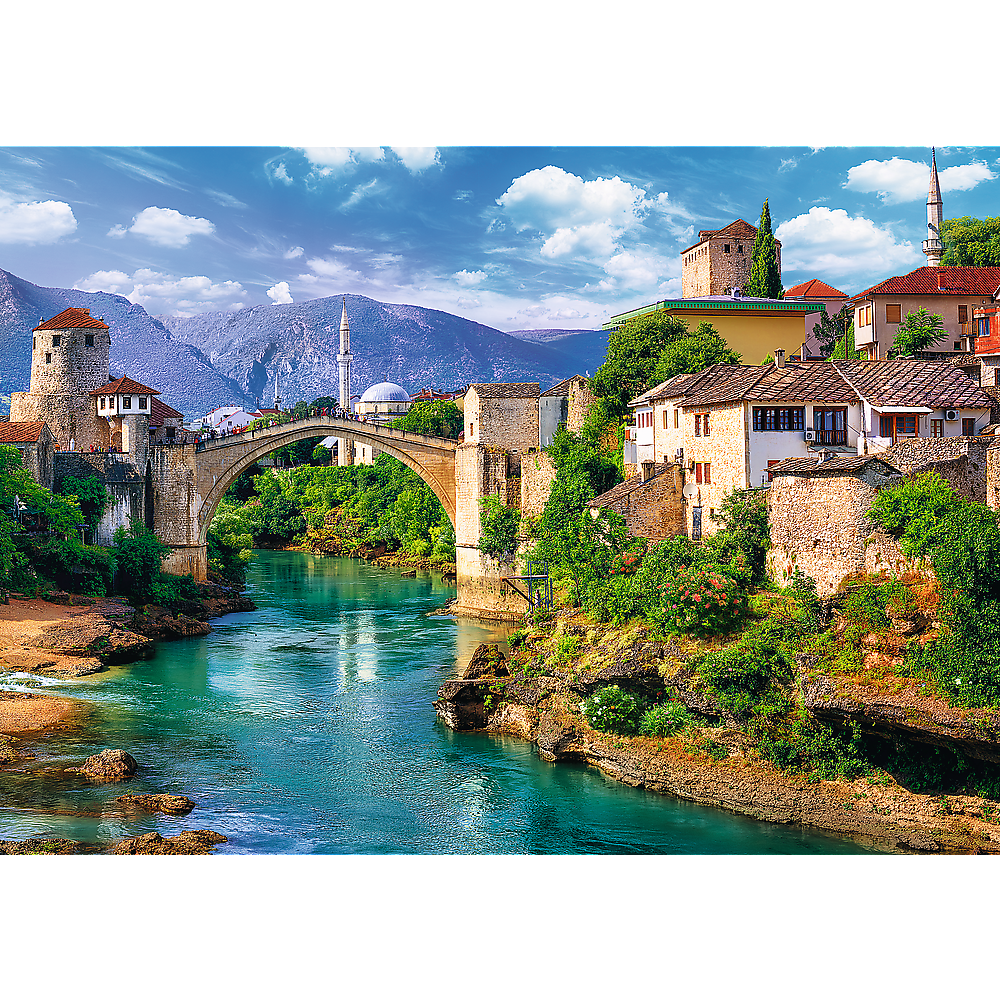 500 Piece Jigsaw Puzzles, Old Bridge in Mostar, Bosnia Herzegovina Puzzle, Mountain Village Puzzle