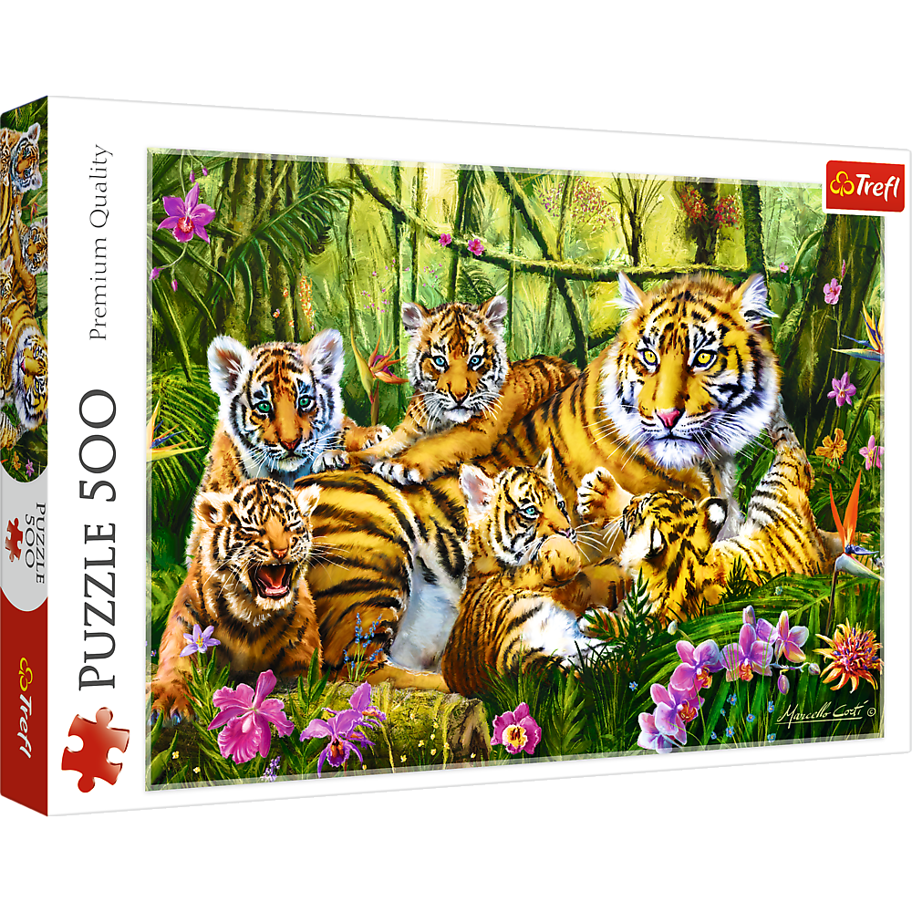 500 Piece Jigsaw Puzzles, Family of Tigers, Jungle, Wild Animals, Tiger Cubs, Big Cats