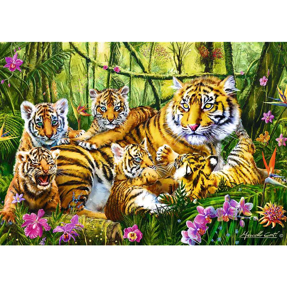 500 Piece Jigsaw Puzzles, Family of Tigers, Jungle, Wild Animals, Tiger Cubs, Big Cats