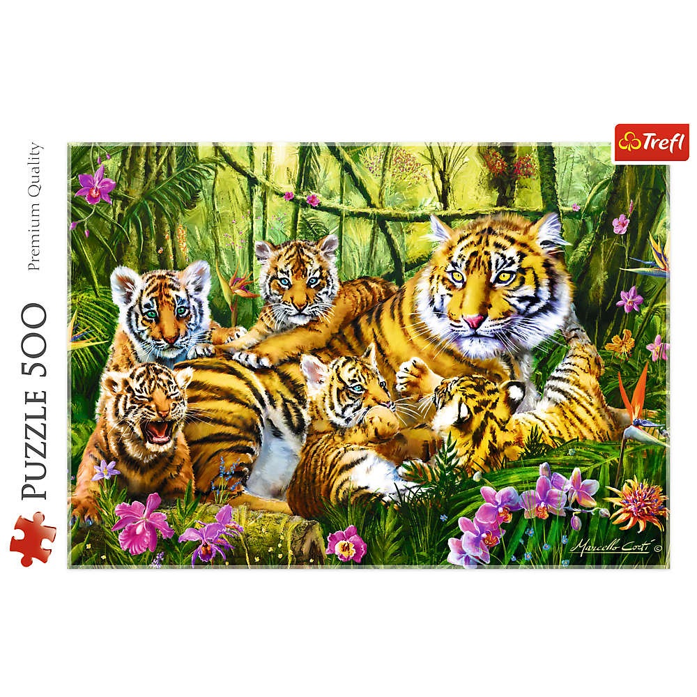 500 Piece Jigsaw Puzzles, Family of Tigers, Jungle, Wild Animals, Tiger Cubs, Big Cats