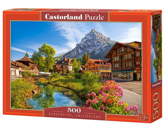 500 Piece Jigsaw Puzzle, Kandersteg, Switzerland, Alps Puzzle, Mountain Village Puzzle with River