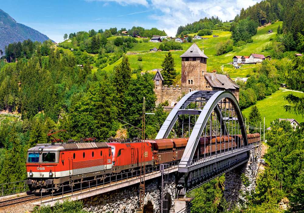 500 Piece Jigsaw Puzzle, Train on the Bridge, Mountain Train, Locomotive Puzzle, Train puzzle