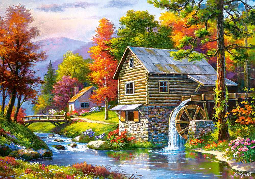 500 Piece Jigsaw Puzzle, Old Sutter’s Mill, Charming Nook, Pond, Countryside