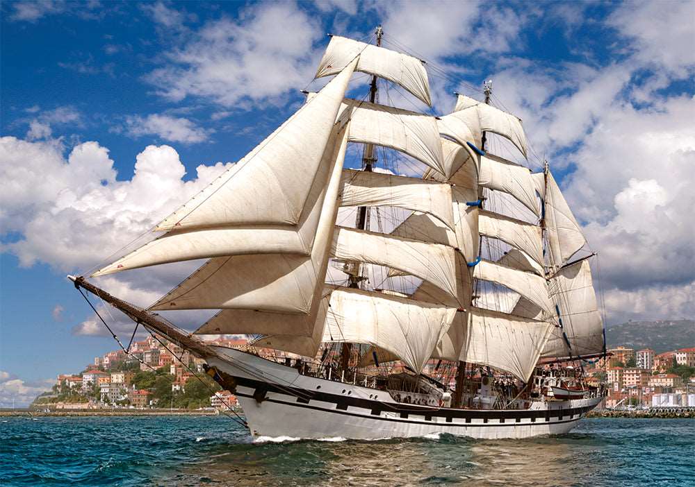 500 Piece Jigsaw Puzzle, Tall Ship Leaving Harbor, Cruise, Sailing Ship Puzzle, Ocean Puzzle