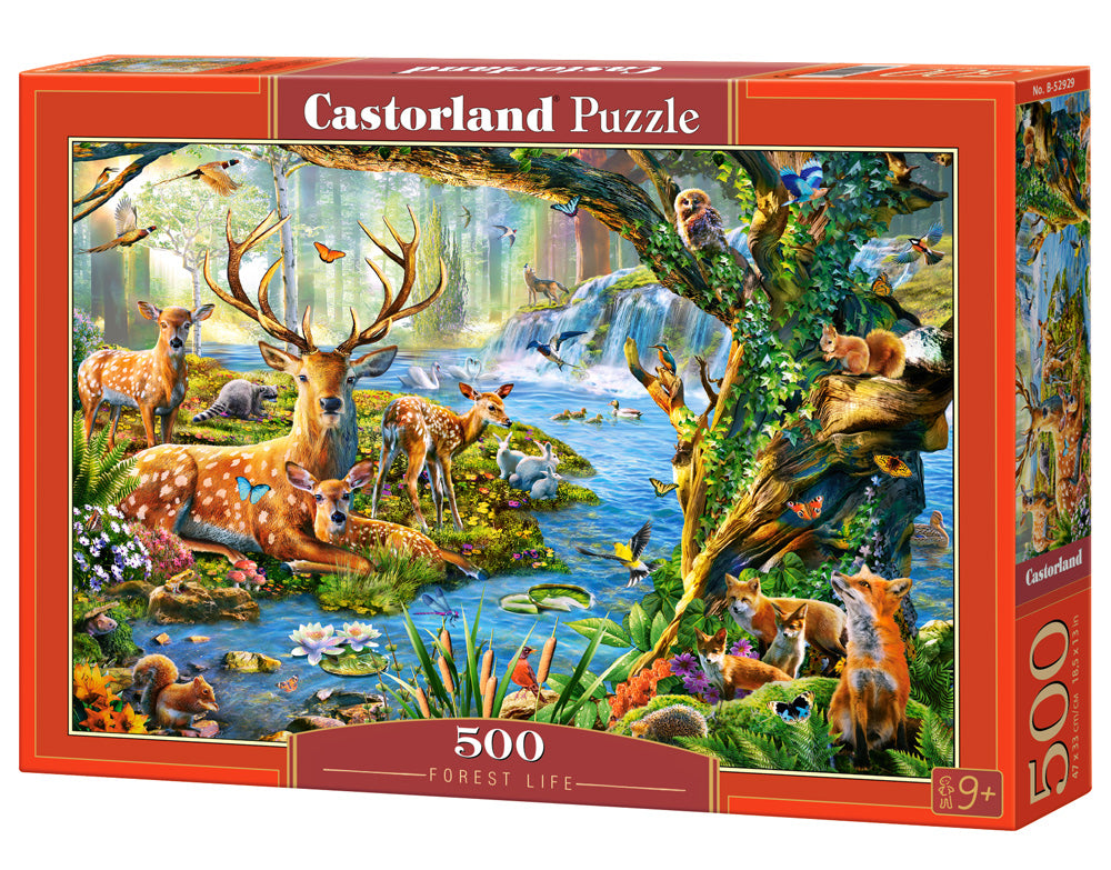 500 Piece Jigsaw Puzzle, Forest Life, Charming view of deer and animals in the forest