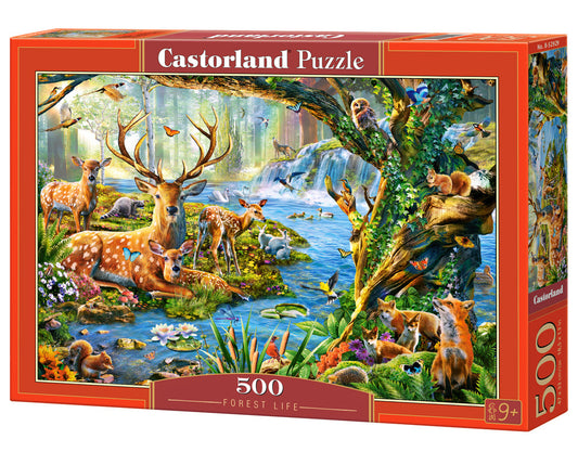 500 Piece Jigsaw Puzzle, Forest Life, Charming view of deer and animals in the forest