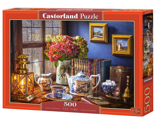 500 Piece Jigsaw Puzzle, Tea Time, Classic interior, old fashioned furniture, oil lamp, beautiful vase