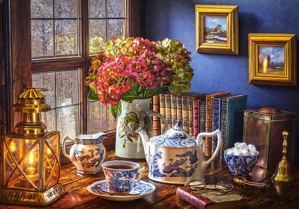 500 Piece Jigsaw Puzzle, Tea Time, Classic interior, old fashioned furniture, oil lamp, beautiful vase